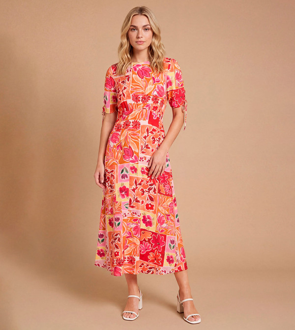 Gathered Sleeves Empire Seam Midi Dress