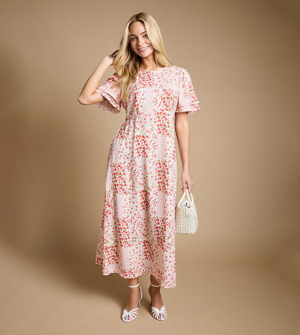Angel Sleeves Seam Detail Midi Dress