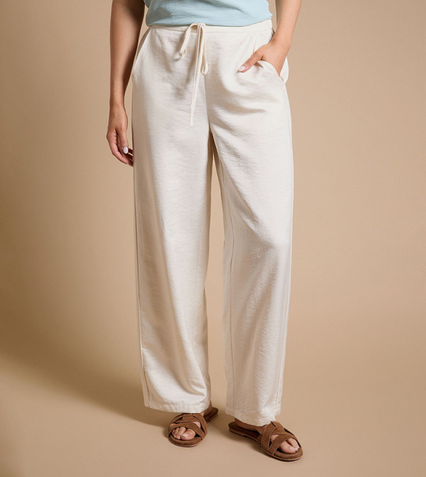 Satin Drawstring Waist Contrast Trousers