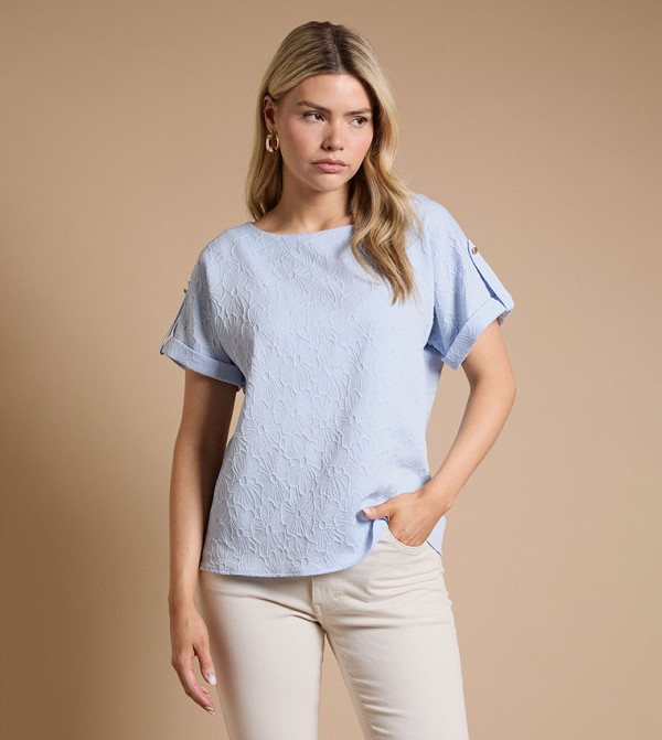 Textured Roll Sleeves Top