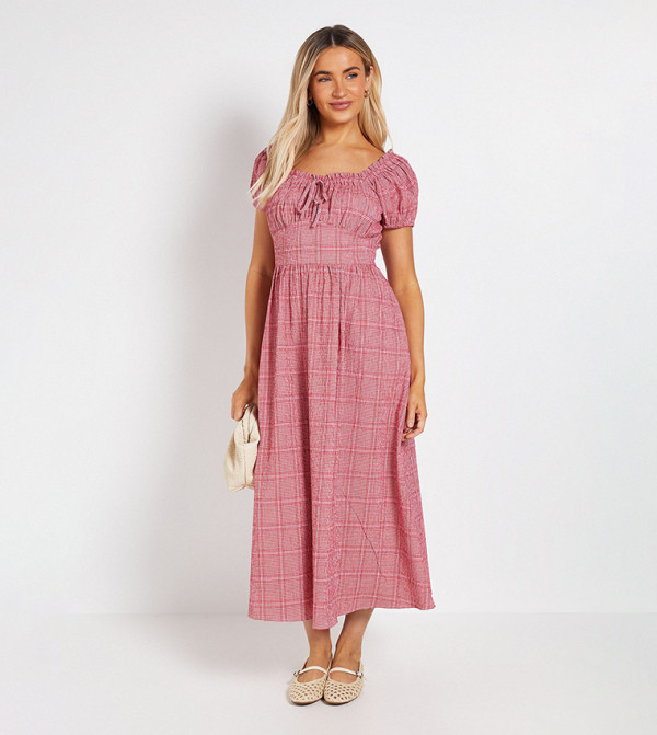 Gingham Ruched Bust Midi Dress