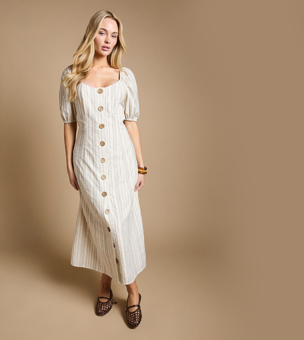 Button Through Sweetheart Midi Dress