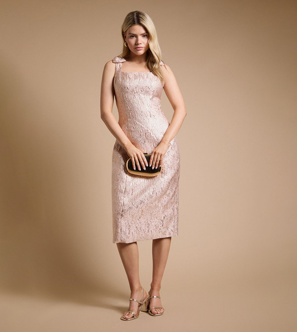 Dp Luxe Bow Shoulder Jacquard Midi Dress