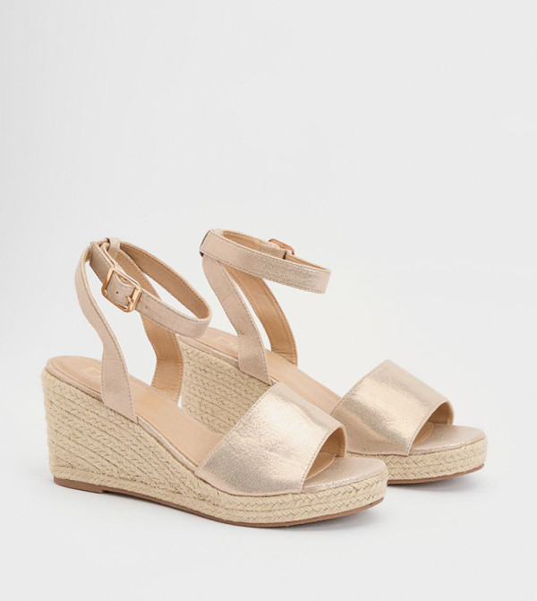 Rebekah Metallic Textile Peep Toe Espadrille Wedge Sandals