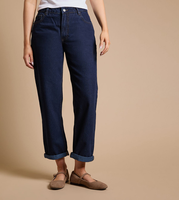 Ankle Grazer Fold Up Boyfriends Fit Jeans