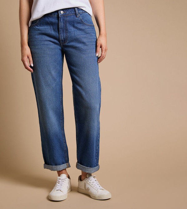 Ankle Grazer Fold Up Boyfriends Fit Jeans