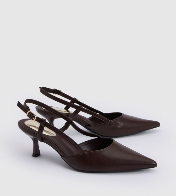 Luneth Faux Leather Kitten Heel Slingback Pumps