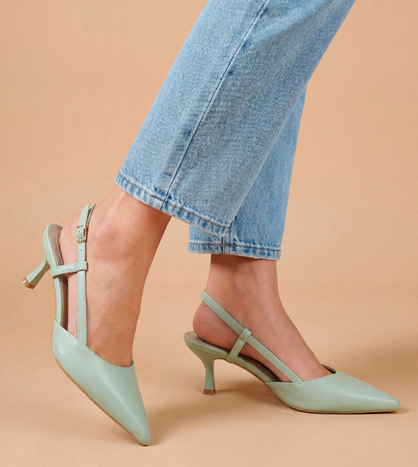 Luneth Faux Leather Kitten Heel Slingback Pumps