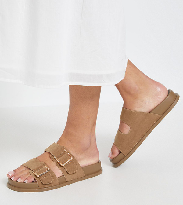 Fisher Faux Suede Double Buckle Footbed Flat Sandals