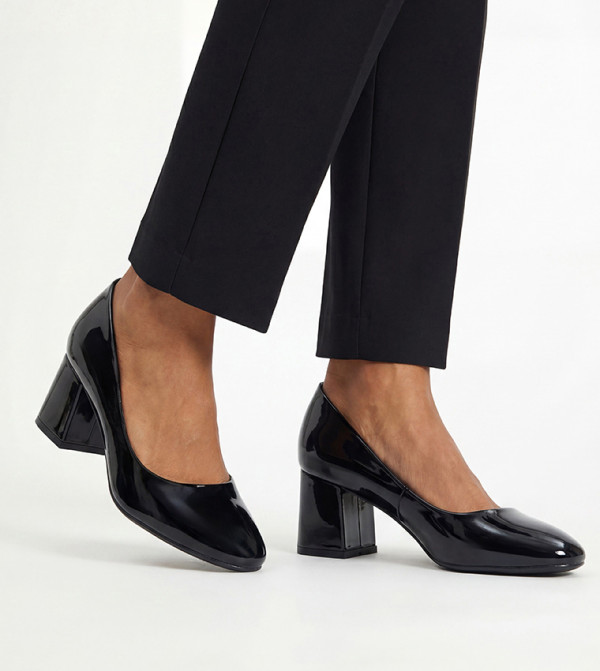 Bea Faux Patent Leather Medium Block Heel Pumps