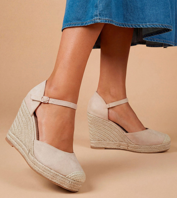 Jillie Faux Suede Closed Toe High Espadrille Wedges