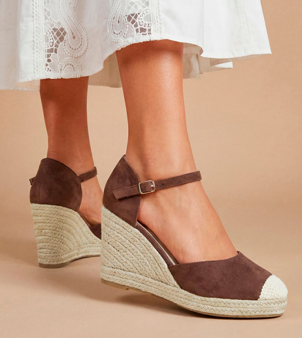 Jillie Faux Suede Closed Toe High Espadrille Wedges