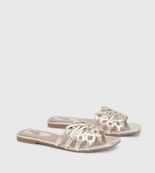 Amelie Faux Leather Lattice Detail Flat Sandals