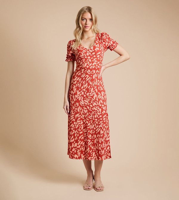 Animal Print Short Sleeves Midi Dress