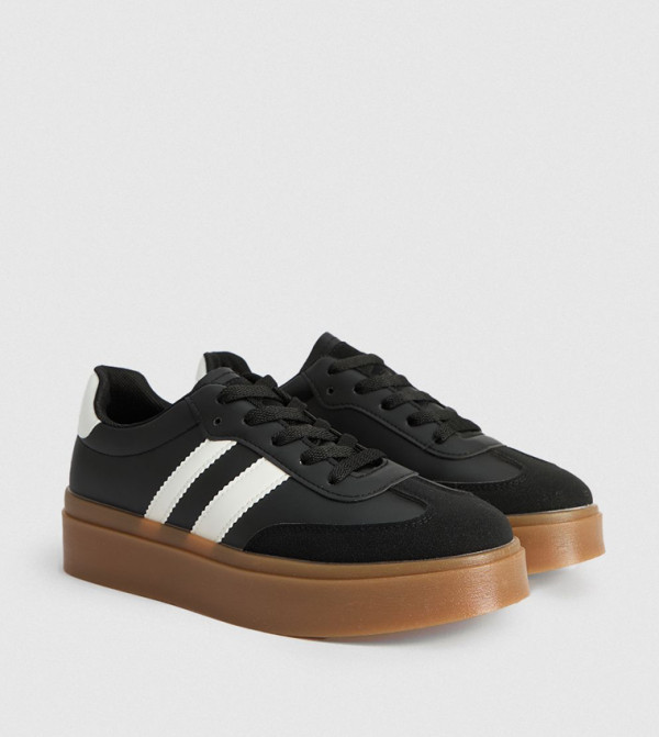 Tony Faux Leather Lace-Up Chunky Sneakers