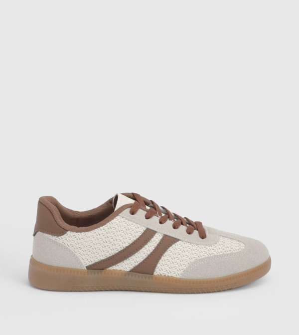 Jackie Faux Suede Striped Lace Up Sneakers