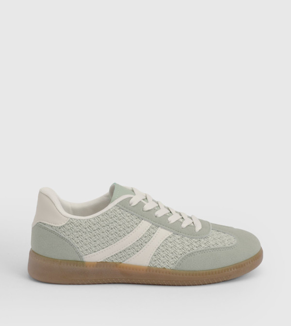 Jackie Faux Suede Striped Lace Up Sneakers