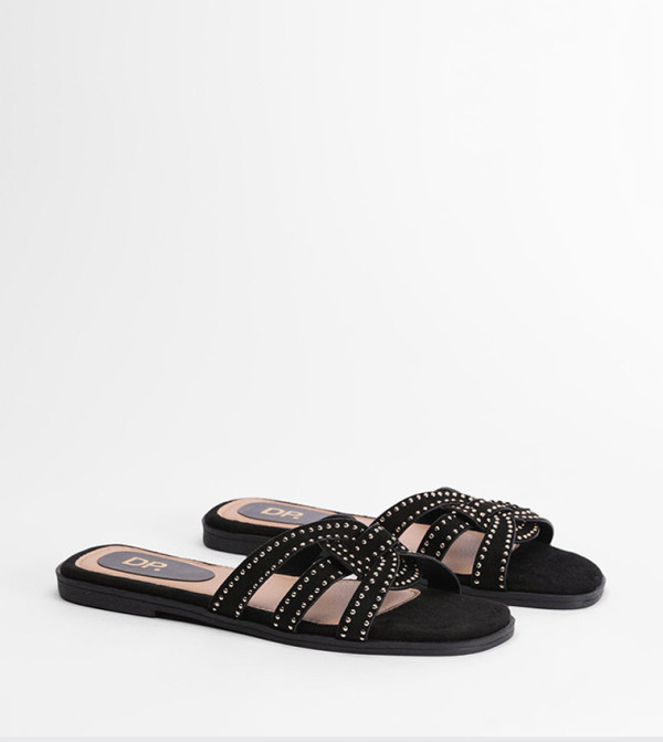 Kayla Faux Suede Studded Flat Sandals