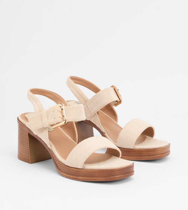 Lessie Faux Suede High Block Heel Strap Sandals
