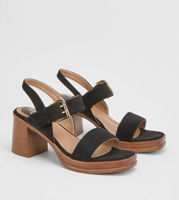 Lessie Faux Suede High Block Heel Strap Sandals
