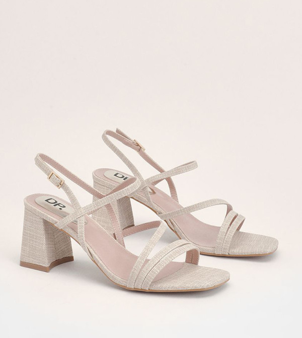 Deia Textile Design Open Toe Block Heeled Sandals