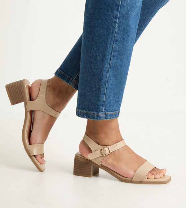 Avani Faux Leather Ankle Strap Block Heel Sandals