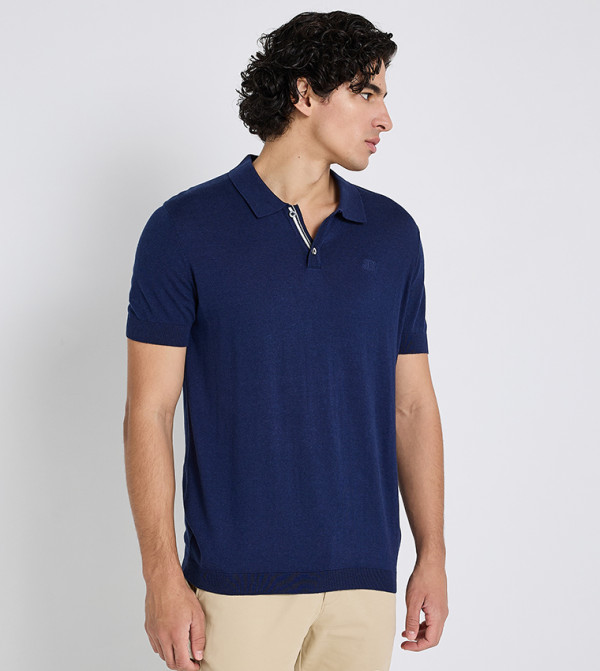 Solid Short Sleeves Knitted Polo T-Shirt