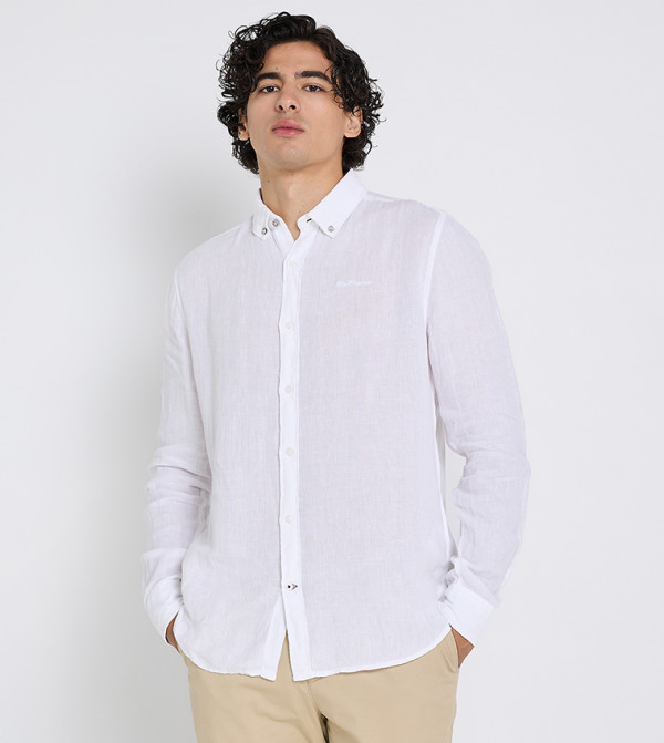 Button-Down Collar Linen Long Sleeves Shirt