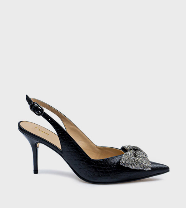 Bow Embellished Slingback Pumps