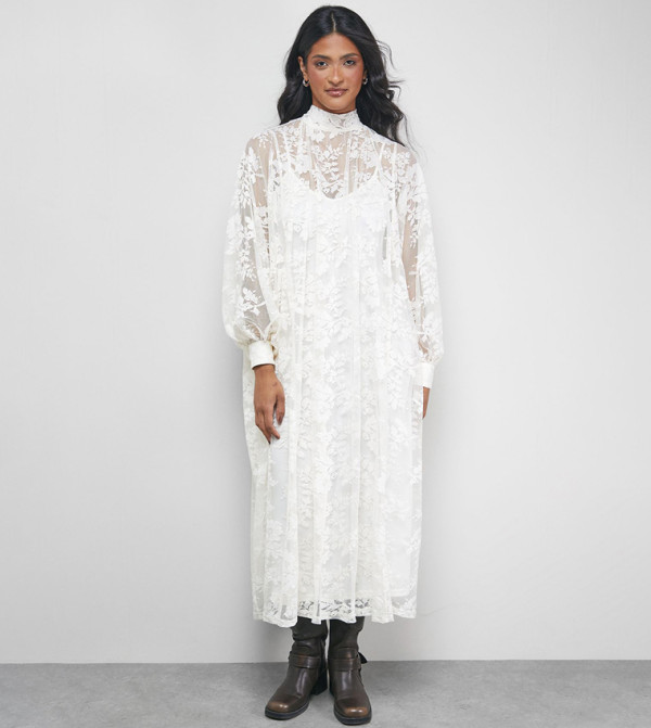 Lace High Neck Midi Dress
