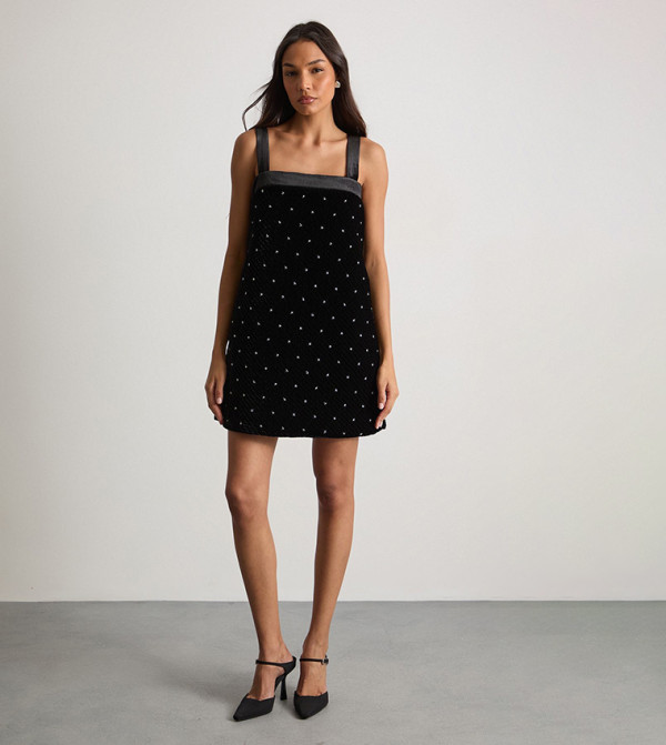 Embellished Quilted Velvet Pinafore Mini Dress