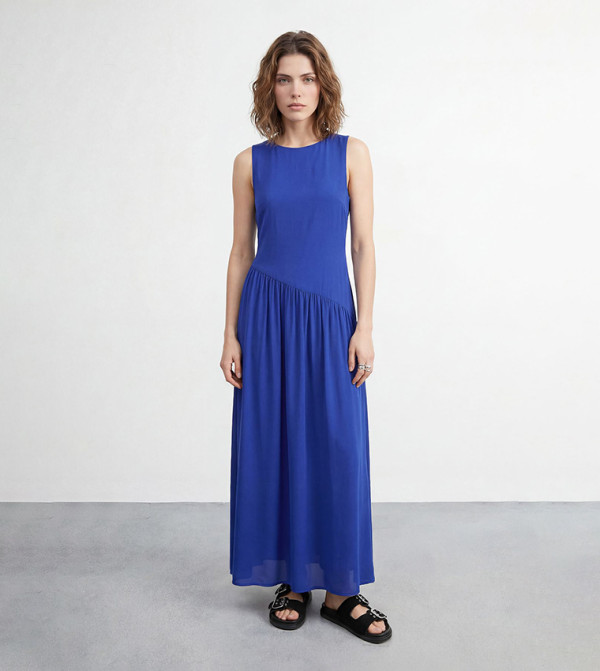 Petite Plain Dropped Waist Chiffon Tiered Maxi Dress