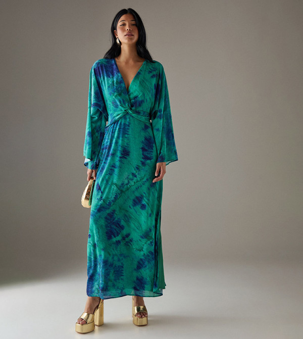 Chiffon Wrap Knot Front Maxi Dress