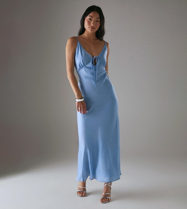 Petite Satin Strappy Tie Front Maxi Dress