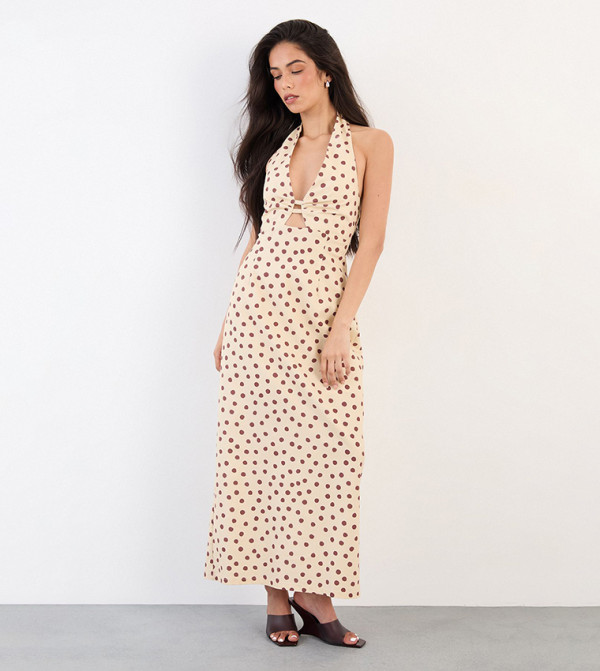 Polka Dots Halterneck Midi Dress