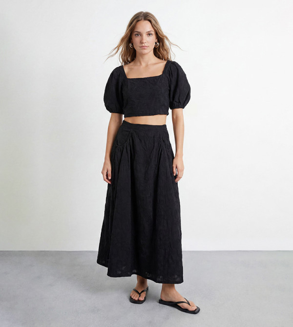 High Waist Embroidered Maxi Skirt