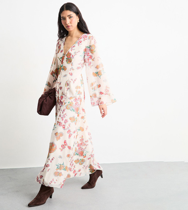 Chiffon Bohemian Button Through Maxi Dress