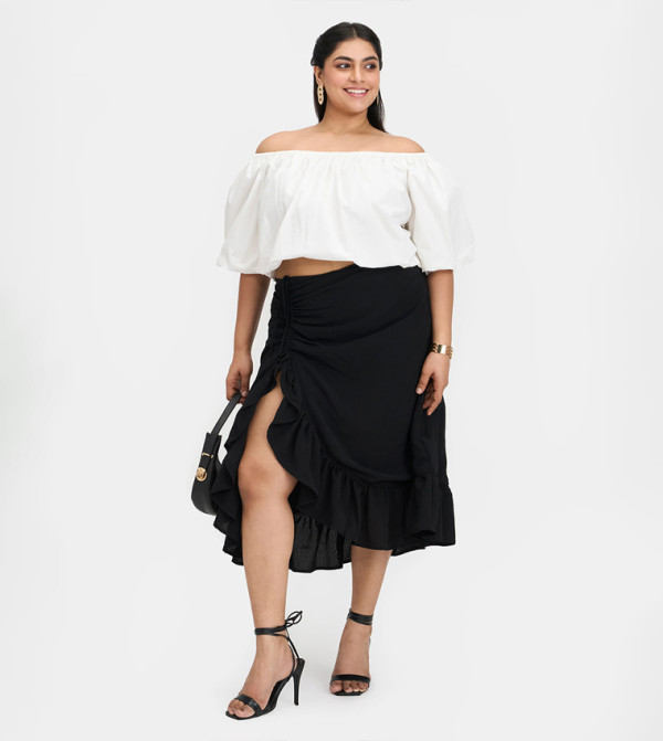 Solid Cotton Off-Shoulder Bubble Crop Top
