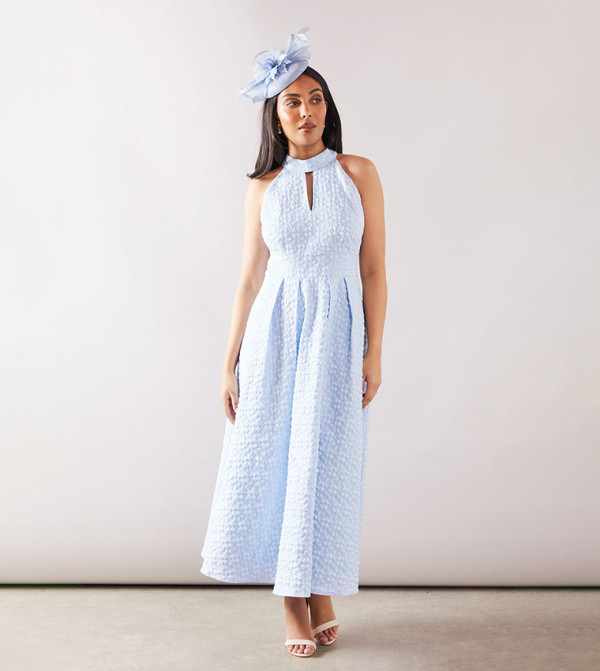 Petite Floral Jacquard Halterneck Midaxi Dress
