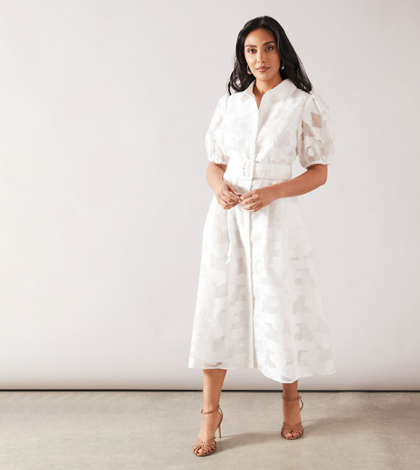 Petite Burnout Floral Print Shirt Dress