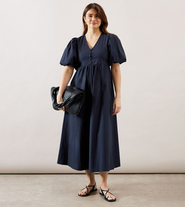 Poplin Button Midi Dress