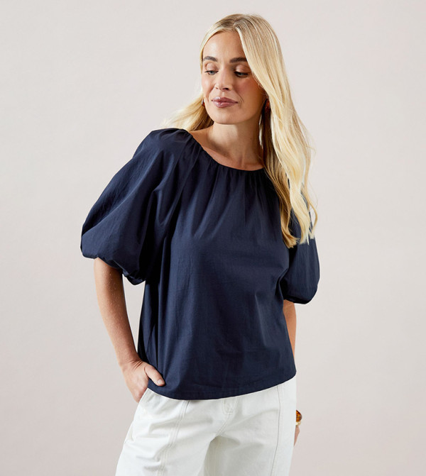 Petite Puff Sleeves Poplin Top