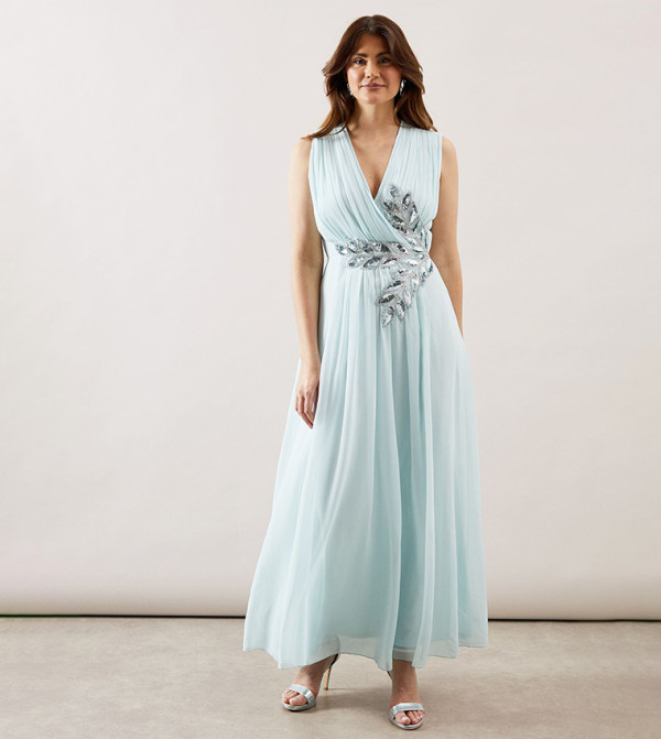 Embellished Wrap Georgette Maxi Dress