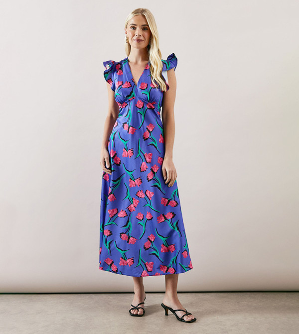 Petite Bias Cut Satin V-Neck Dress