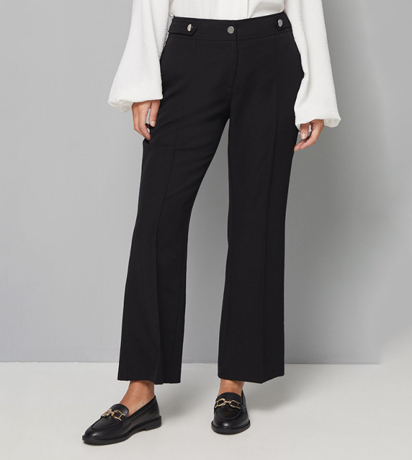 Petite Solid Straight Fit Trousers