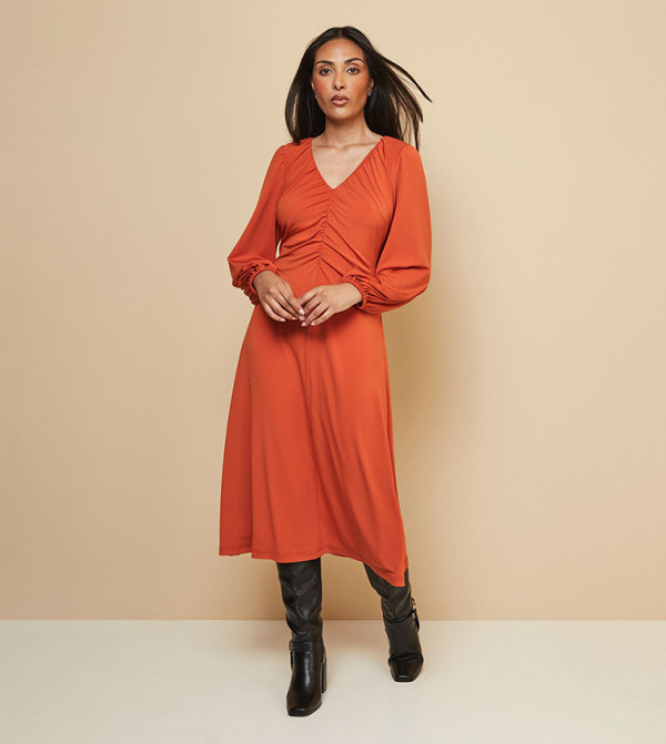 Petite Gathered Front Jersey Midi Dress