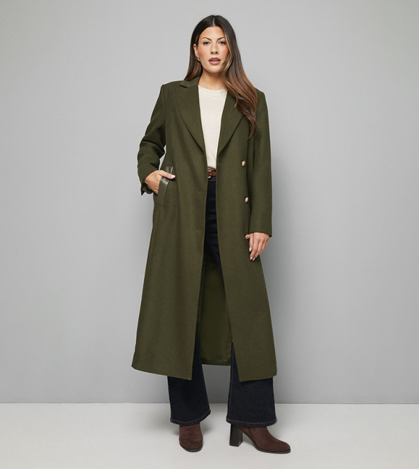 PU Pocket Detail Long Sleeves Coat