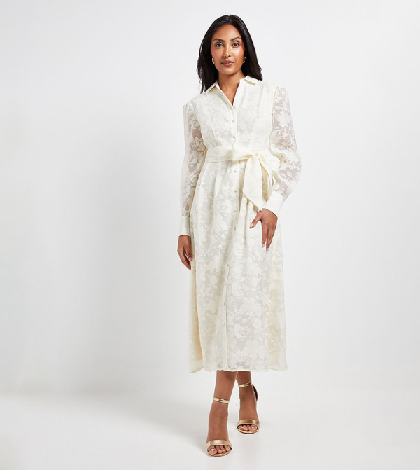 Petite Floral Organza Belted Midi Dress