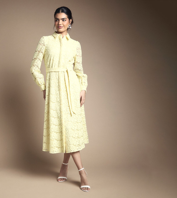 Embroidered Floral Organza Shirt Midi Dress