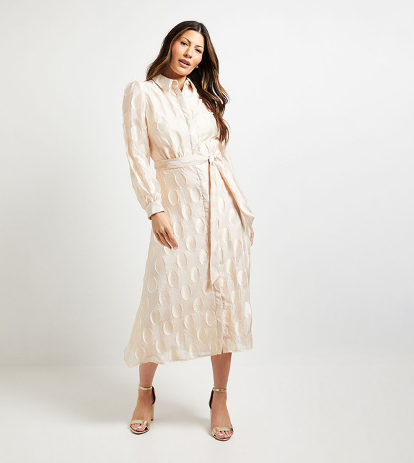 Spot Organza Shirt Midi Dress